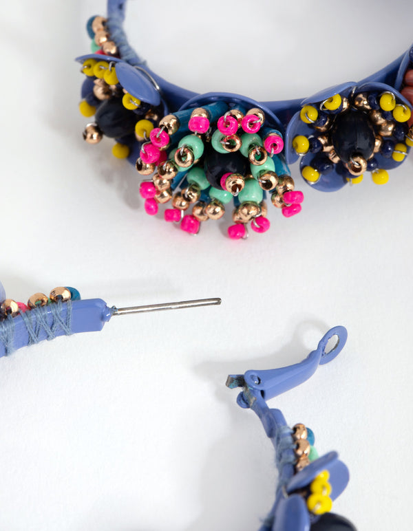 Beaded Flower Border Hoop Earrings