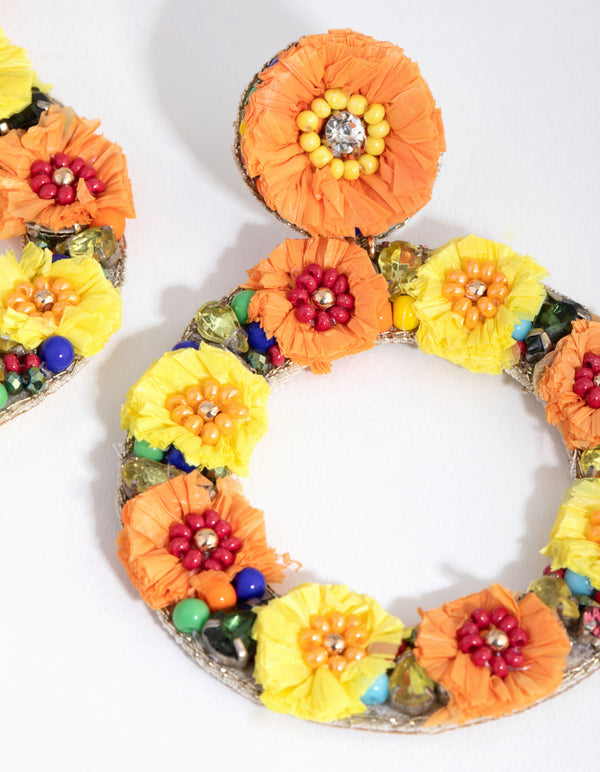 Beaded Flower Cluster Drop Earrings