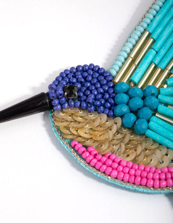 Beaded Sequin Bird Drop Earrings