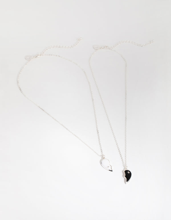 Silver Black & White Half Yin Yang Necklace Pack