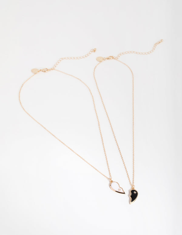 Gold Black & White Half Yin Yang Necklace Pack