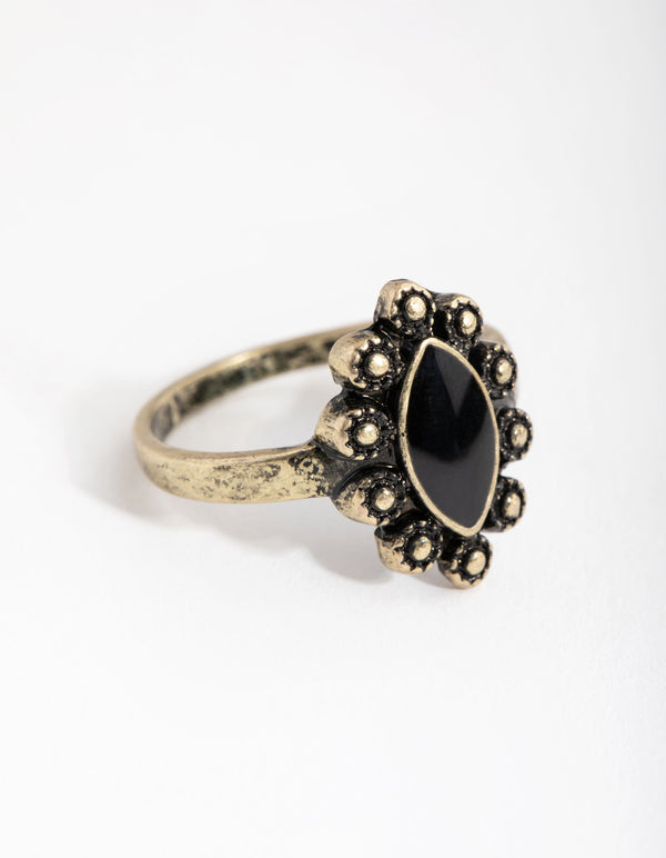 Antique Gold Black Oval Stone Ring