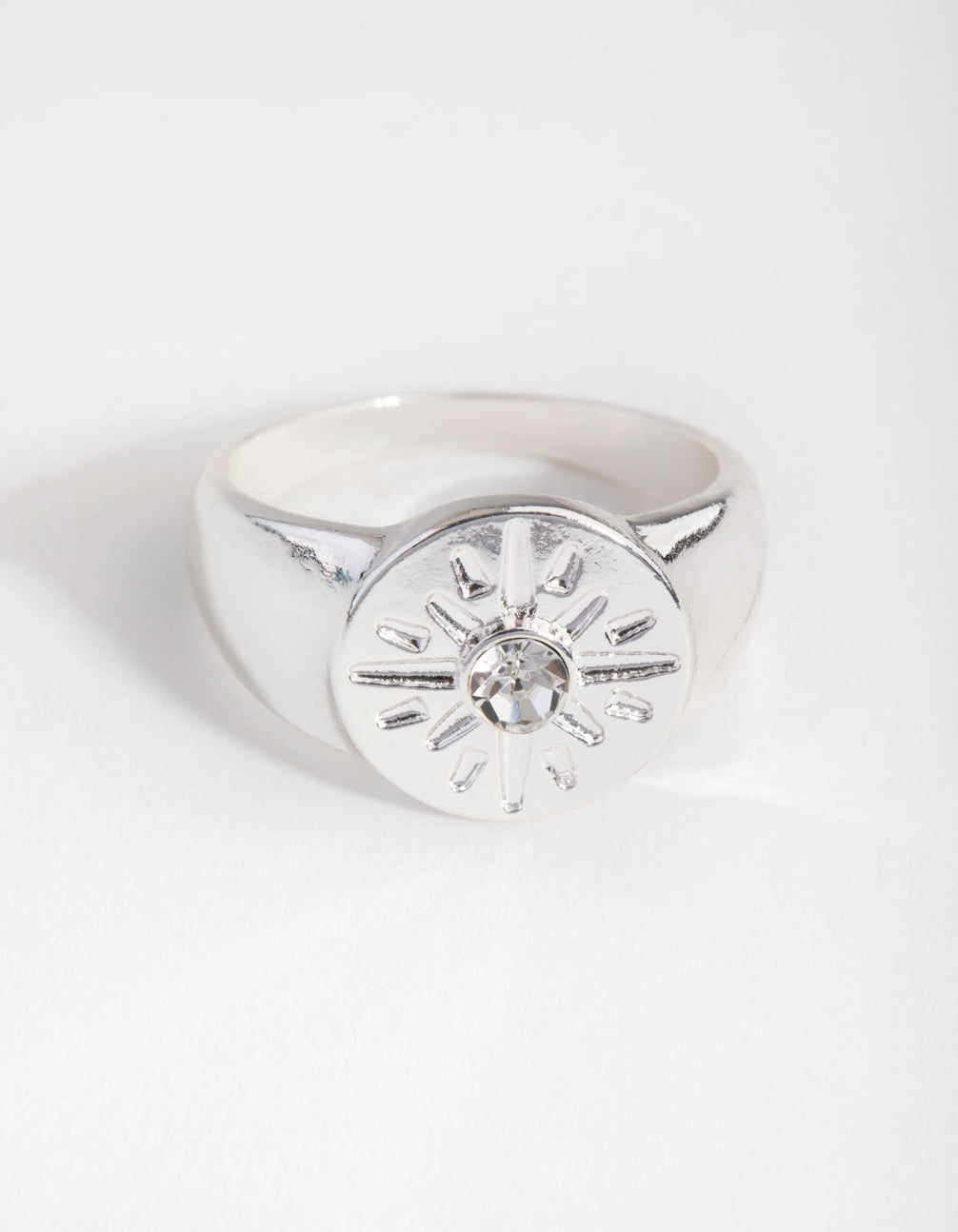 Silver Star & Crystal Signet Ring