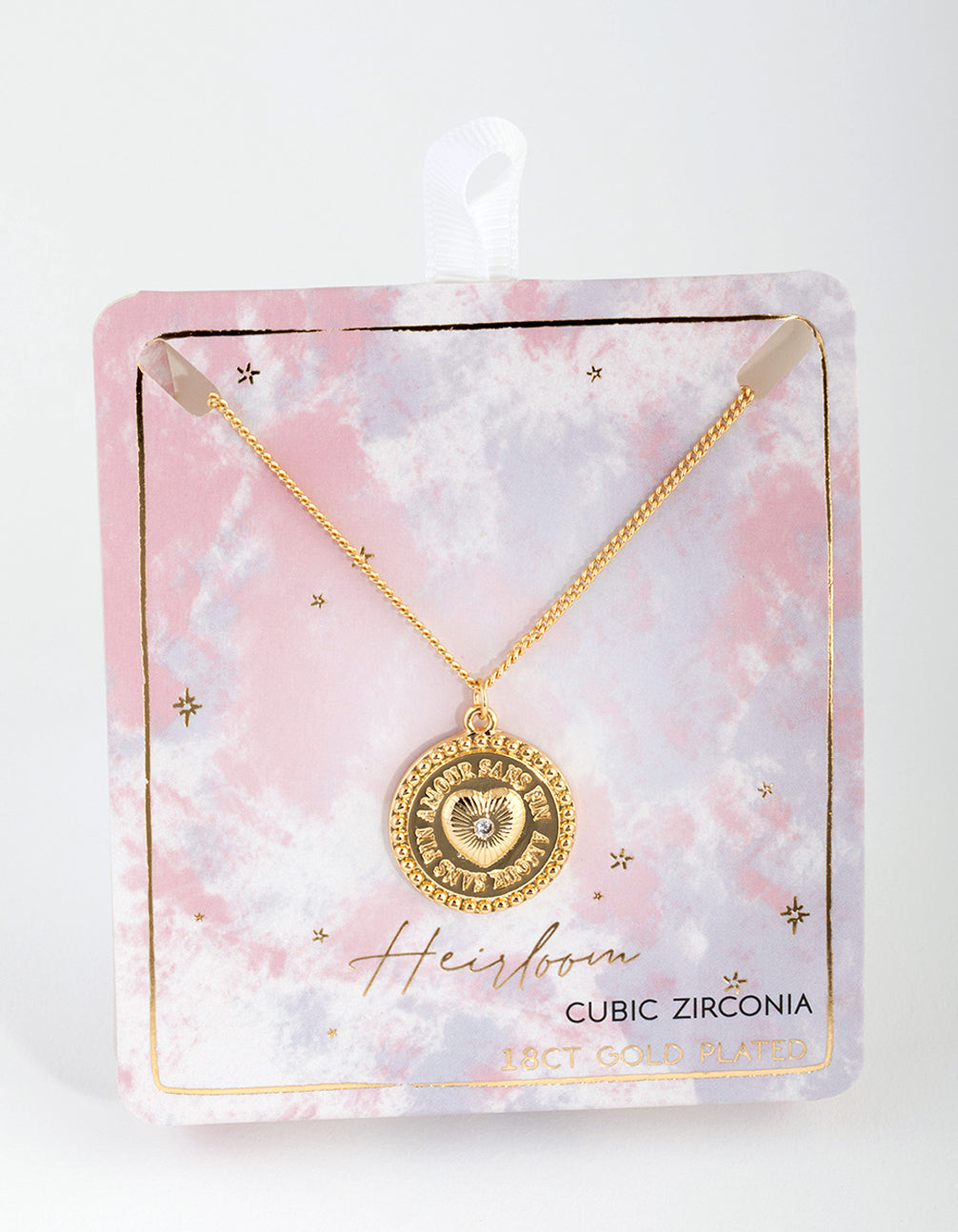 18ct Gold Plated Cubic Zirconia Heart Coin Necklace