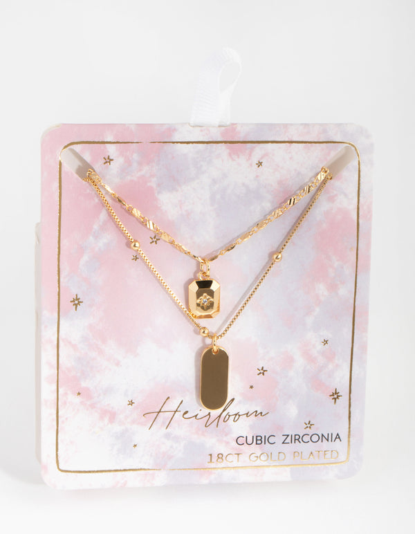 18ct Gold Plated Rectangle Charm Necklace Set