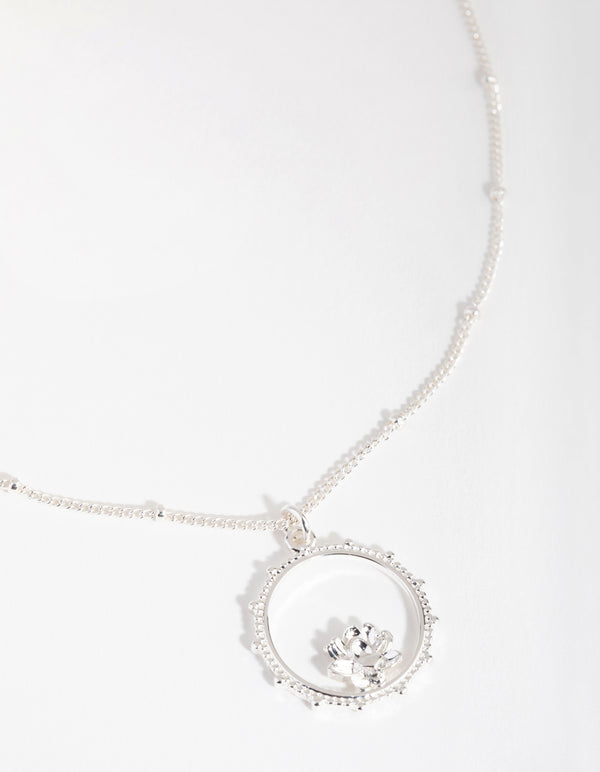 Silver Plated Flower Circle Necklace
