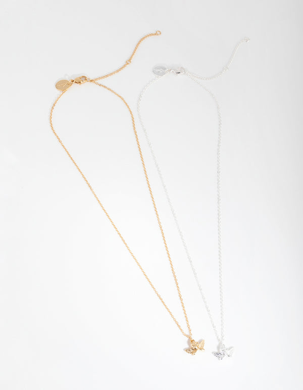 18ct Gold & Silver Plated Cherub Necklace Set