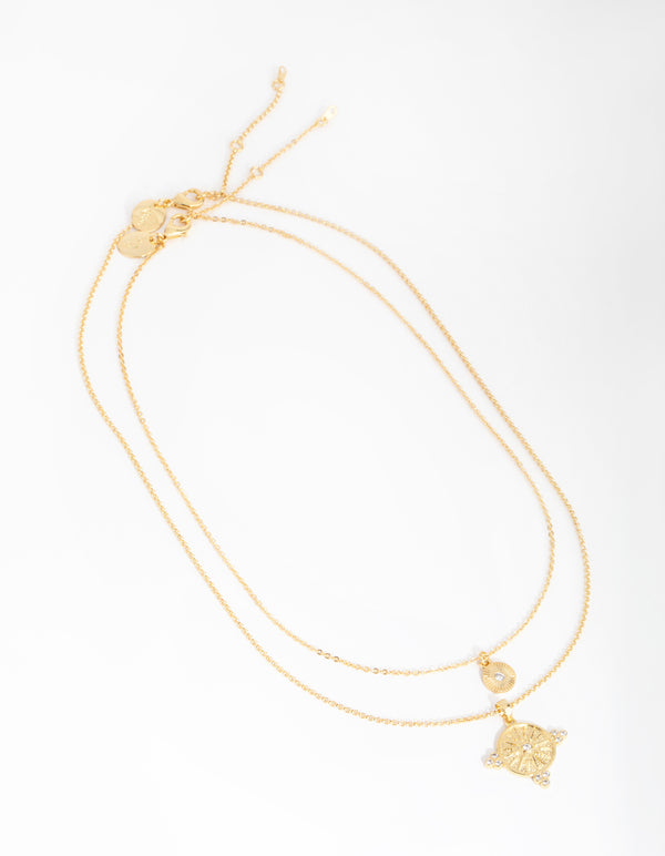 18ct Gold Plated Cubic Zirconia Coin Necklace Set