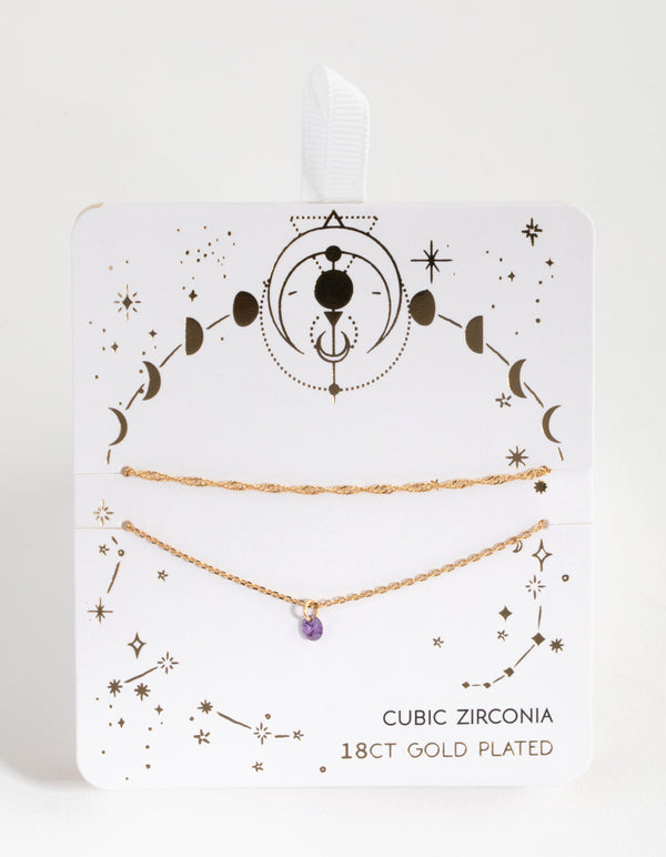 18ct Gold Plated February Amethyst Cubic Zirconia Bracelet Set