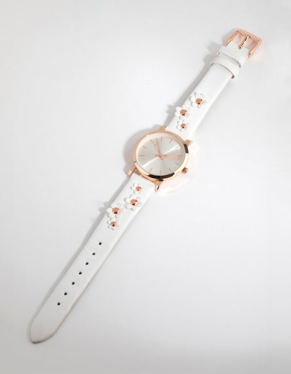 Rose Gold Daisy Detail PU Strap Watch