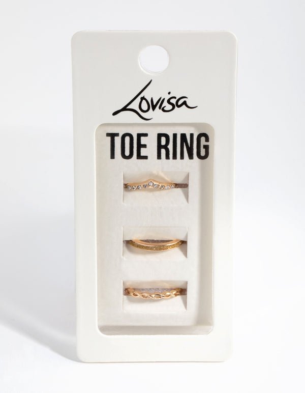 Gold Diamante Band Toe Ring Pack