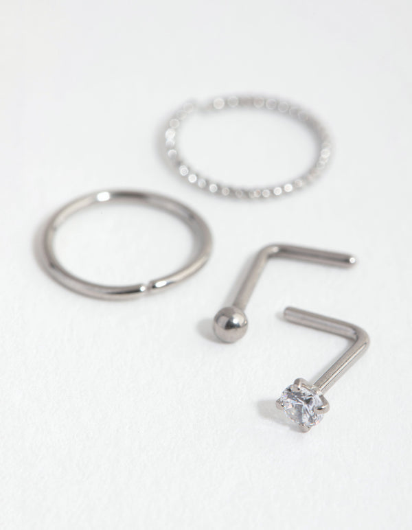 Surgical Steel Diamante Twist Nose Ring 4-Pack