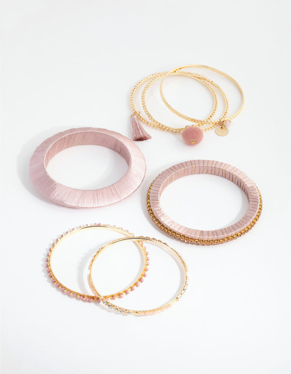Gold Thread Wrap Bangle 7-Pack