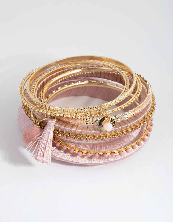 Gold Thread Wrap Bangle 7-Pack