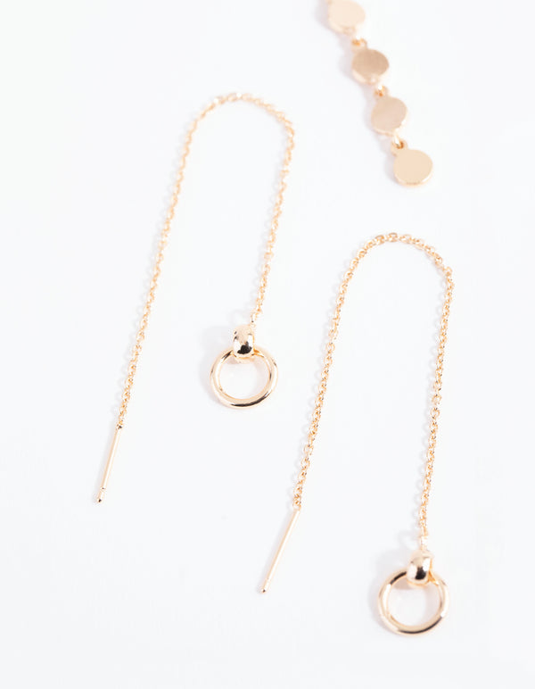 Gold Circle & Disc Earring Set