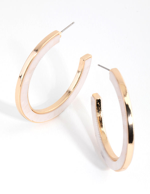 Gold Acrylic Inlay Hoop Earrings