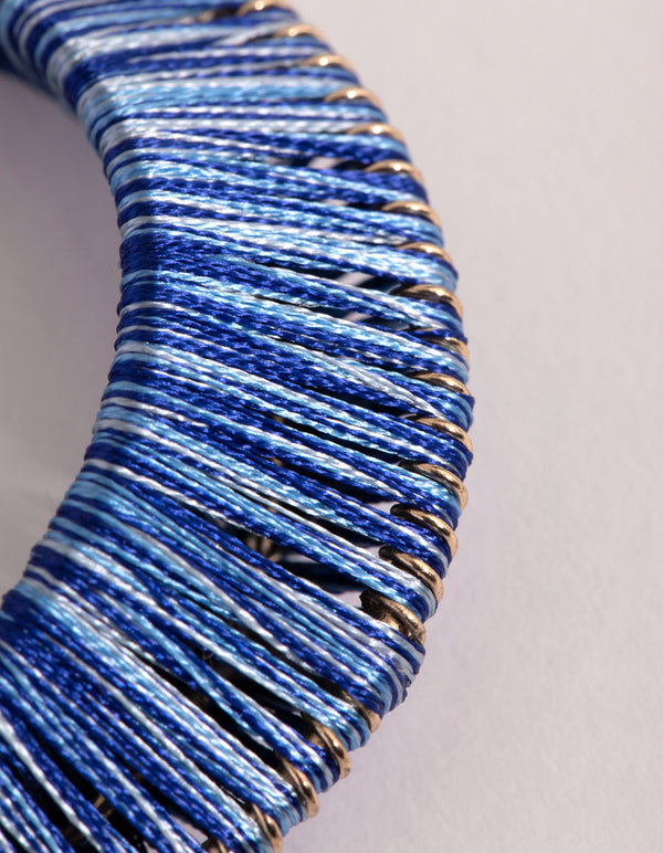 Blue Thread Wrapped Apex Hoop Earrings