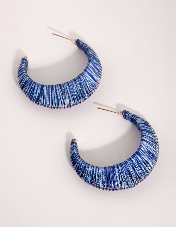 Blue Thread Wrapped Apex Hoop Earrings
