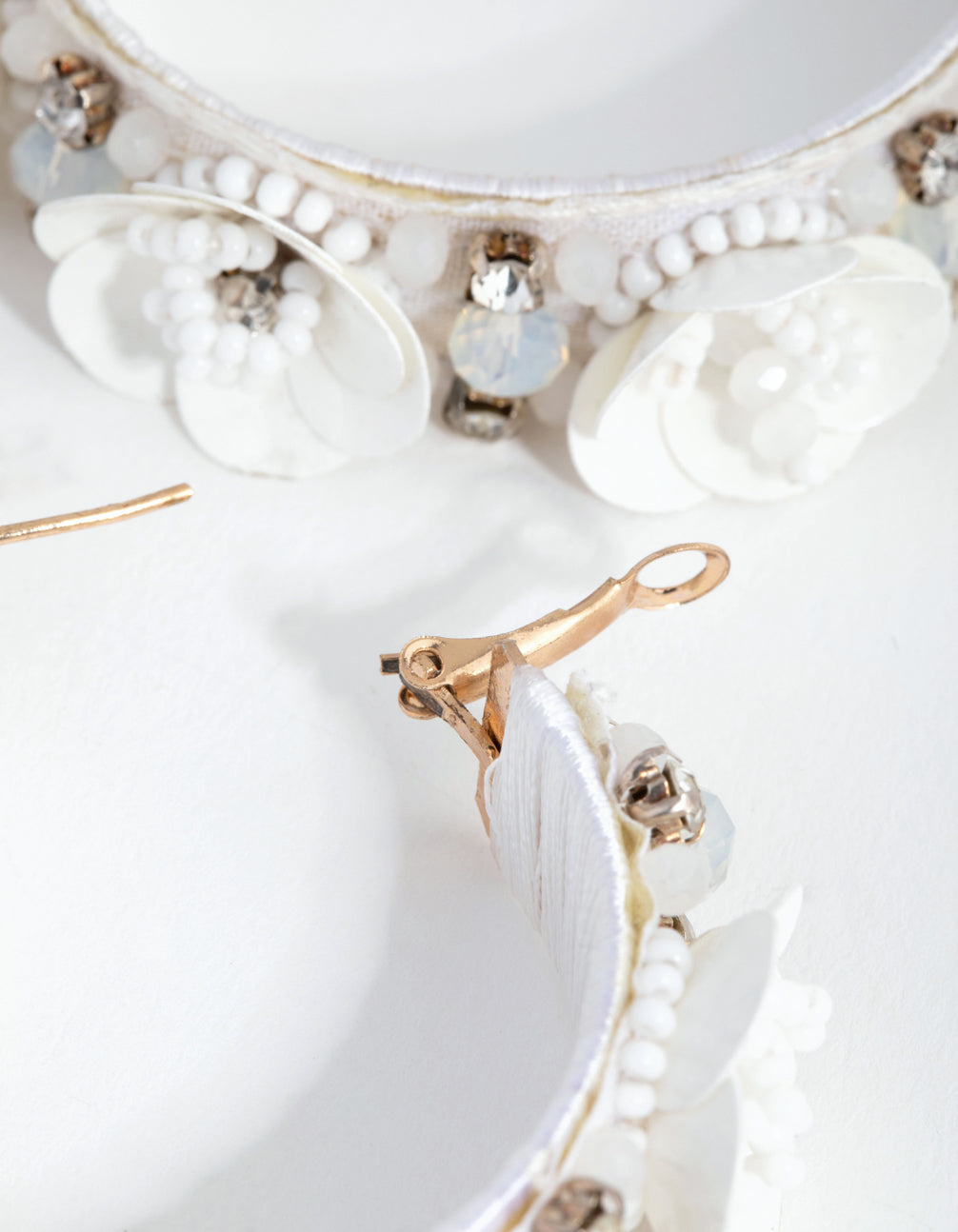 Gold Sequin Flower Hoop Earrings