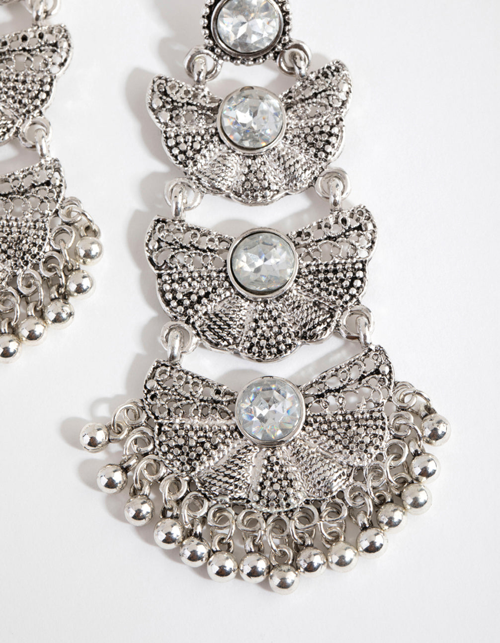 Antique Silver Etched Fan Drop Earrings
