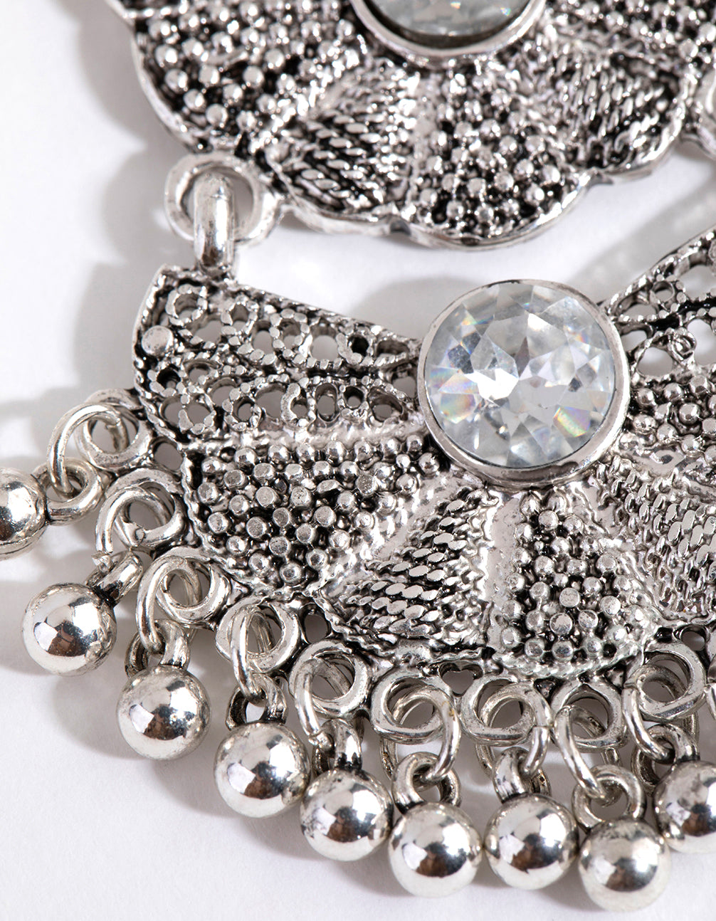 Antique Silver Etched Fan Drop Earrings