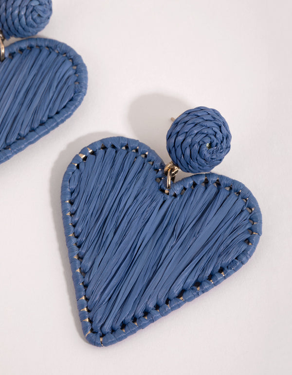 Gold Raffia Heart Drop Earrings