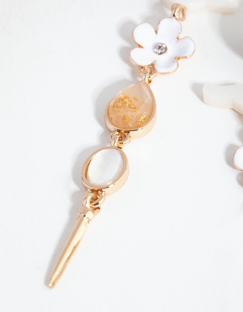 Gold Enamel Flower Drop Earrings
