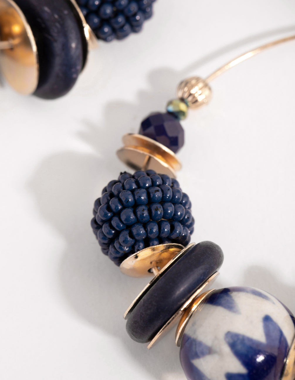 Gold Thread Wrapped Bead Drop Earrings