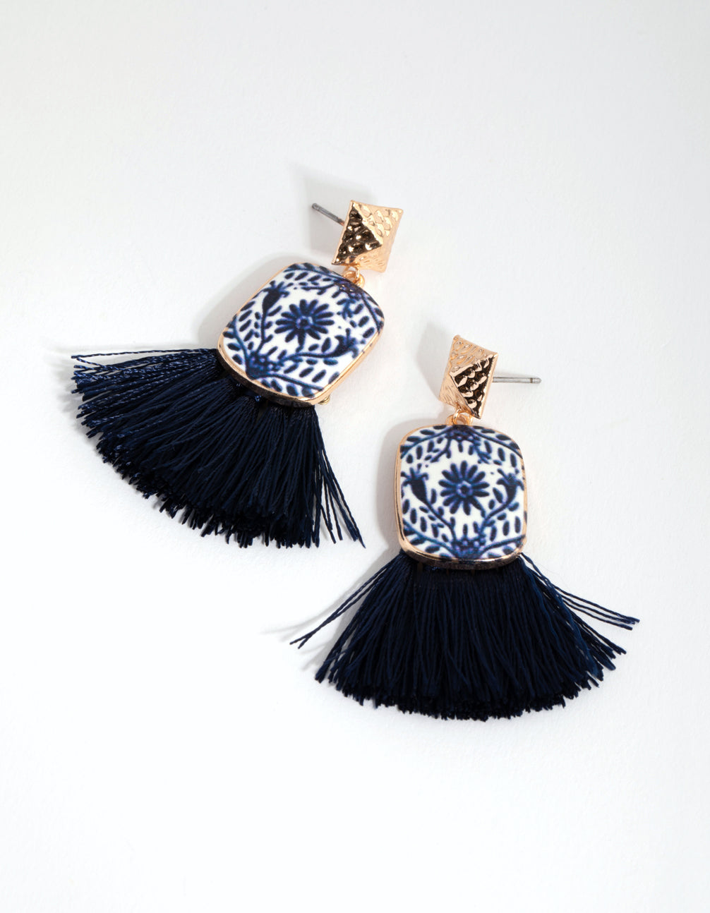 Gold Ceramic & Tassel Drop Earrings