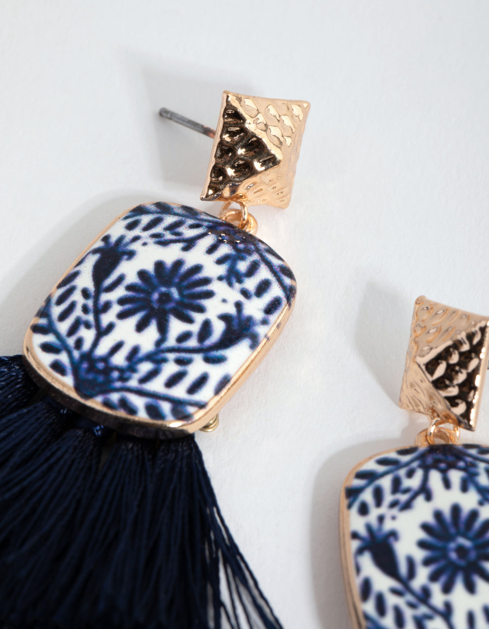 Gold Ceramic & Tassel Drop Earrings