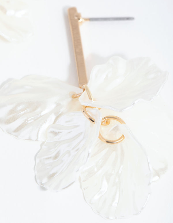 Gold Pearlised Petal Drop Earrings
