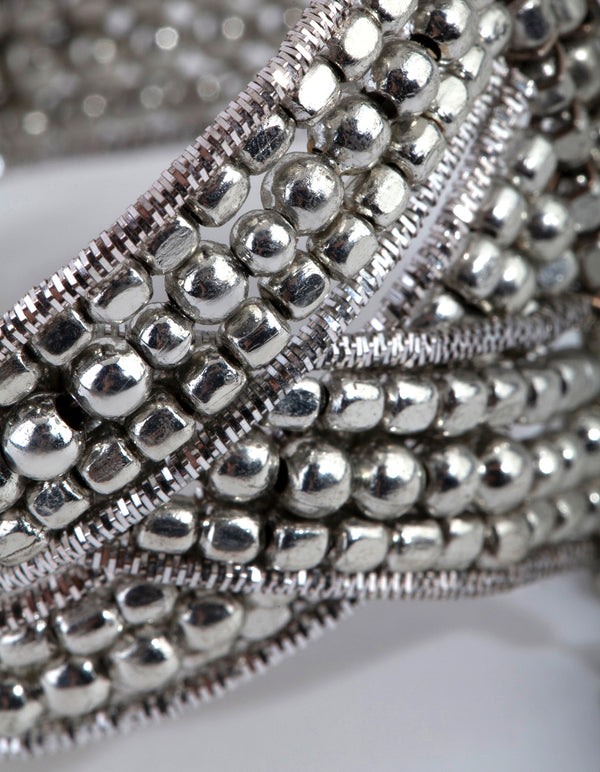 Silver Twisted Row Cuff Bracelet