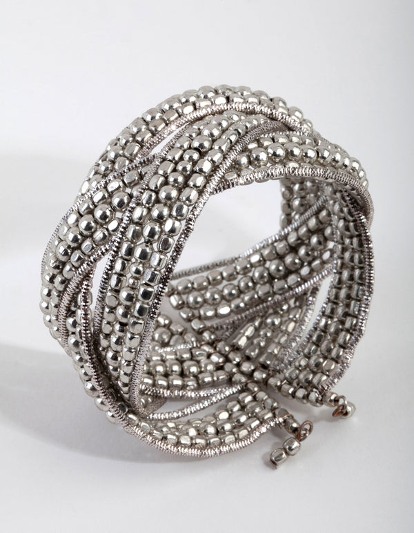 Silver Twisted Row Cuff Bracelet