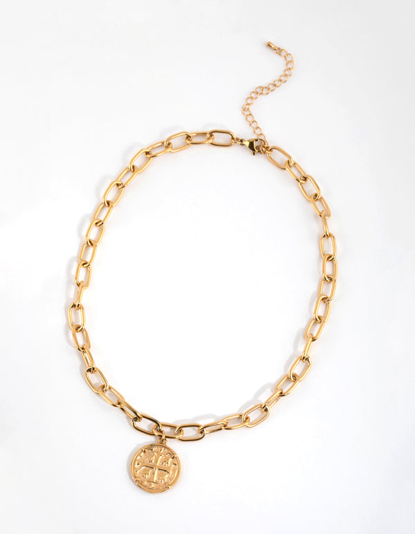 Gold Plated Surgical Steel Coin Oval Chain Necklace