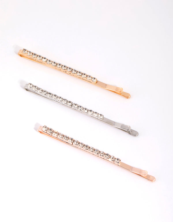 Mixed Metal Classic Diamante Clip Pack