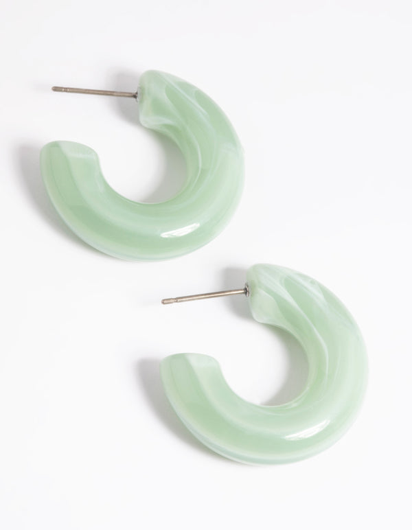 Green Acrylic Chubby Swirl Open Hoop Earrings