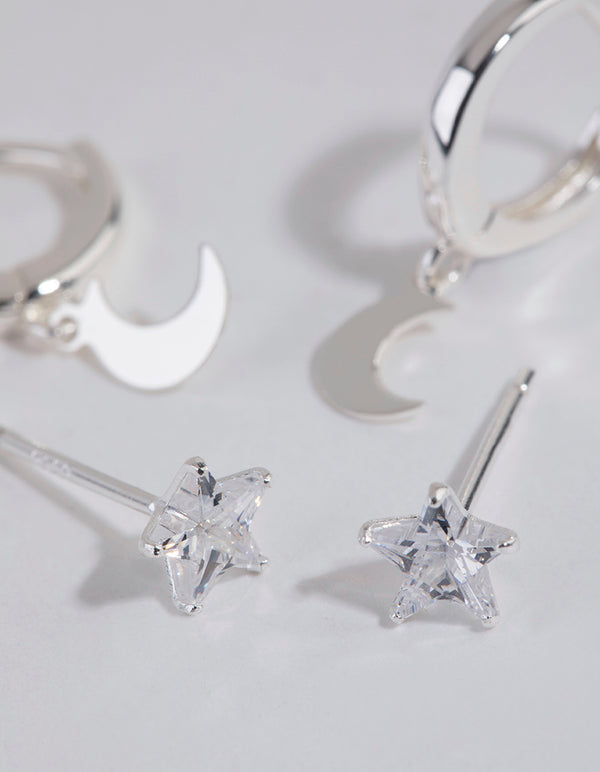 Sterling Silver Celestial Stud & Huggie Earring Set