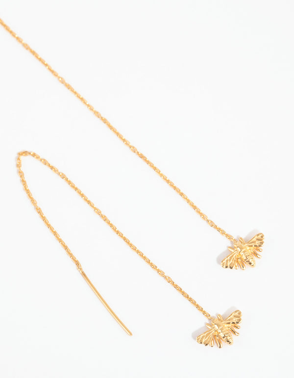 Gold Plated Sterling Silver Bee Thread Through Earrings