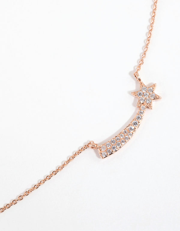 Rose Gold Plated Sterling Silver Cubic Zirconia Shooting Star Necklace