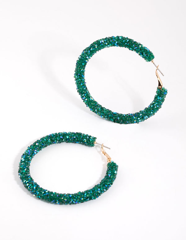 Green Glitter Cluster Hoop Earrings