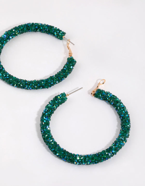 Green Glitter Cluster Hoop Earrings
