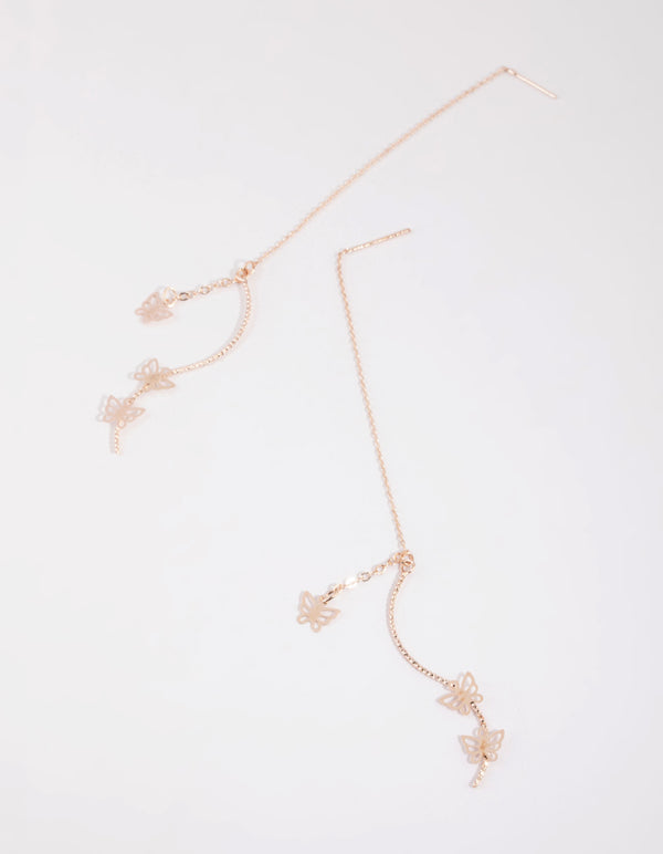 Rose Gold Cut Out Butterfly Drop Earrings