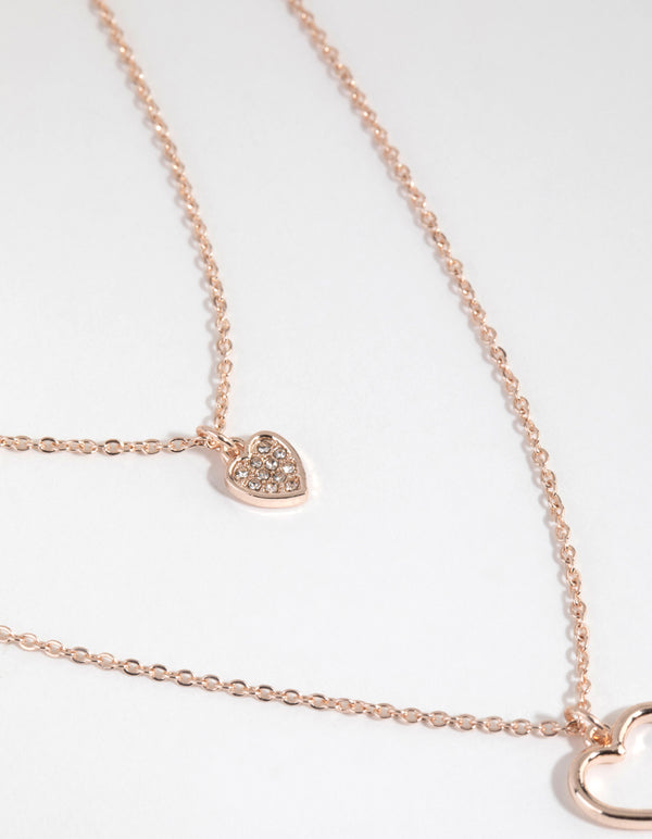 Rose Gold Double Heart Layered Necklace