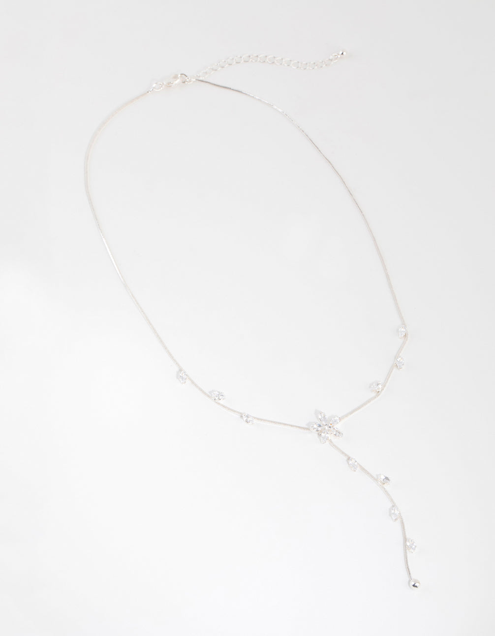 Silver Cubic Zirconia Flower Vine Y Necklace