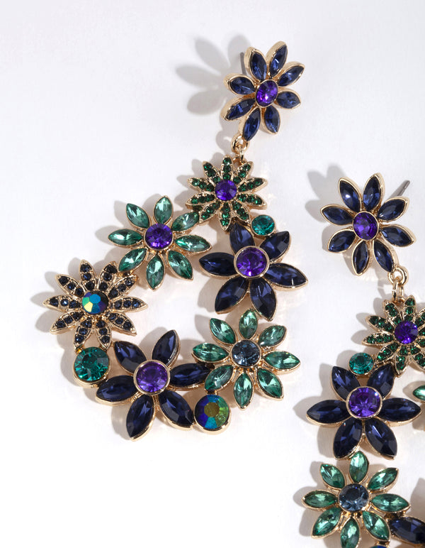 Gold Flower Cluster Teardrop Earrings