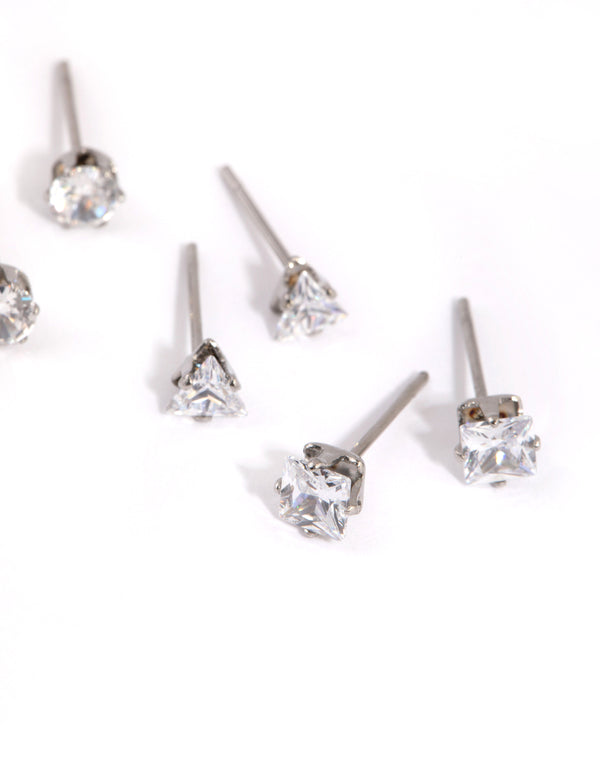Surgical Steel Cubic Zirconia Mixed Shape Stud Earrings