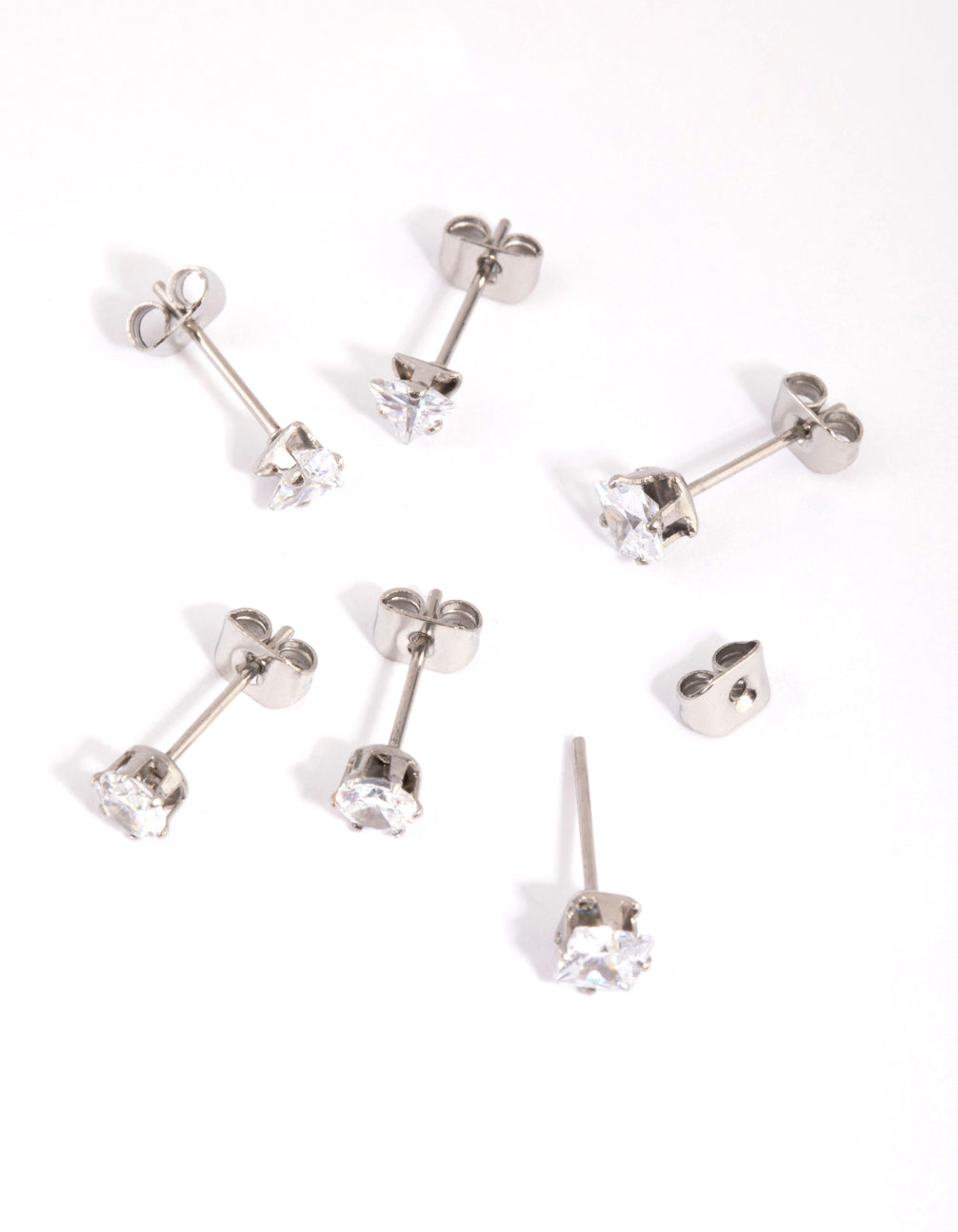 Surgical Steel Cubic Zirconia Mixed Shape Stud Earrings