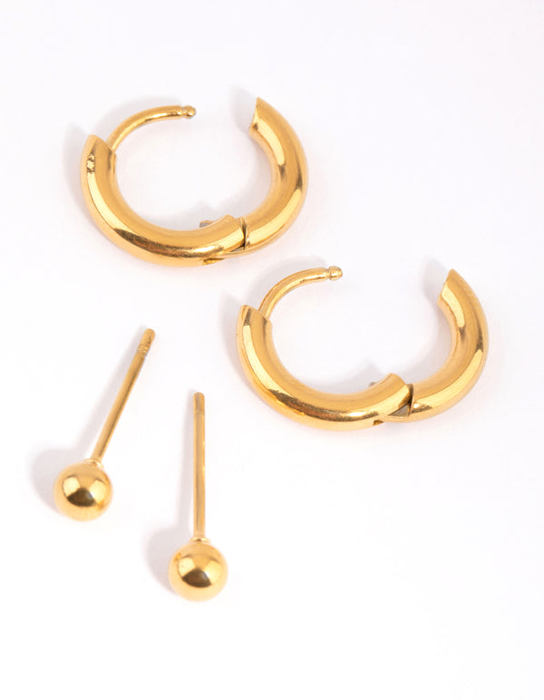 Gold Plated Surgical Steel Stud & Huggie Earring Set