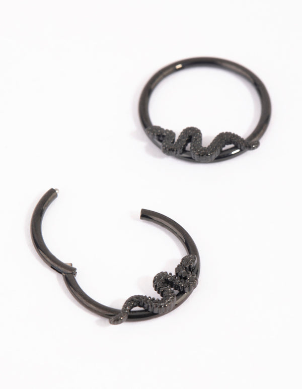 Matte Black Surgical Steel Snake Sleeper Earrings