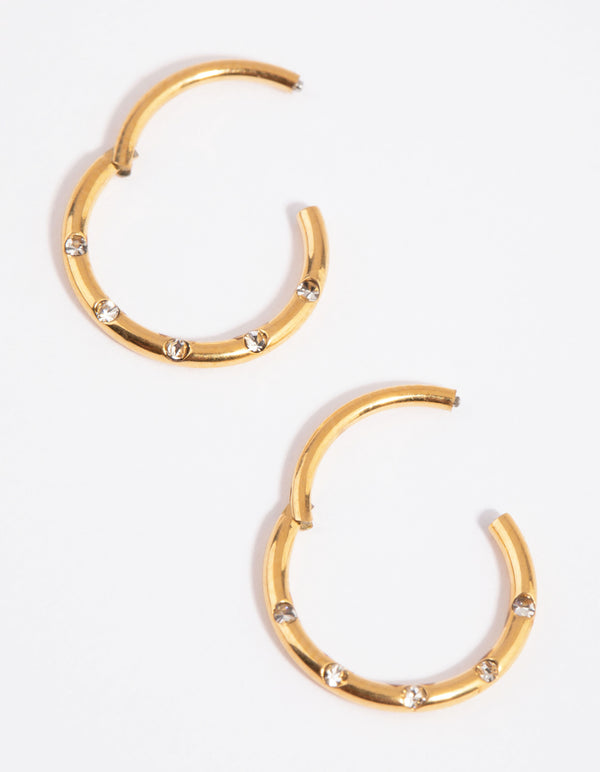 Gold Plated Surgical Steel Diamante 8mm Sleeper Earrings